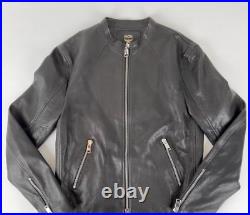 $1950 MCM Mens Black Leather Zip Up Bomber Jacket withPlaque and Logo MHJASMV07BT0