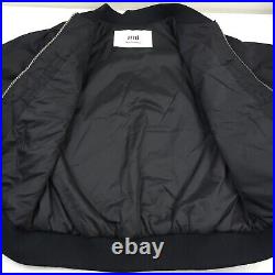 $745 AMI Heart Logo Full Zip Black Bomber Jacket Mens Size Medium