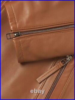 $795 HUGO BOSS GEMOS Nappa Leather Bomber Jacket w Logo in Brown Size 40R