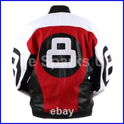 8 Ball Pool David Puddy Cosplay Leather Jacket Mens Bomber Letterman Jacket