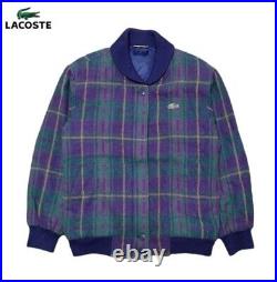 90's Vintage LACOSTE CHEMISE Tartan Plaid Wool Bomber Jacket Size L RARE