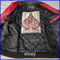 90s AVIREX KING CASINO All Leather Stadium Jacket Leather Cards Vintage Bomber