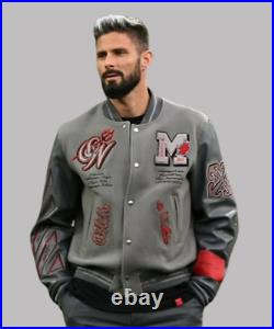 AC-Millan Varsity Jacket Gray Bomber Football Club Jacket