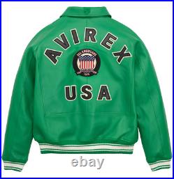 AVIREX Men's Bomber Jacket American Flight Basket Ball 100% Real Leather Jacket