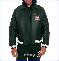 AVIREX Men's Bomber Jacket American Flight Basket Ball Green Real Leather Jacket