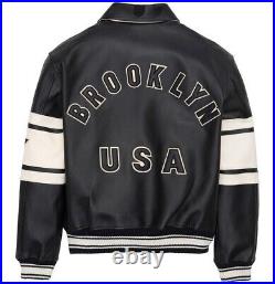 Avirex Jacket Black Brooklyn Bomber American Flight Real Sheep Leather Jacket