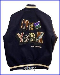 Avirex New York Blue & Brown Leather Bomber Jacket Limited Edition Collection