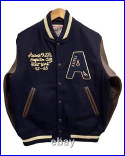Avirex New York Blue & Brown Leather Bomber Jacket Limited Edition Collection