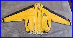 Avirex USA Varsity SLAM DUNK 05 Yellow & Blue MEN's Leather Jacket RARE FIND