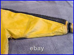 Avirex USA Varsity SLAM DUNK 05 Yellow & Blue MEN's Leather Jacket RARE FIND