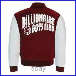 BBC Billionaire Boys Club Varsity Jacket Red Wool, Leather Sleeves Bomber Jacket
