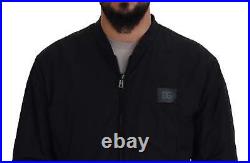 Black Nylon Logo Bomber Zipper Jacket