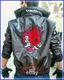 Cyber2077punk Samurai Bomber Leather Jacket