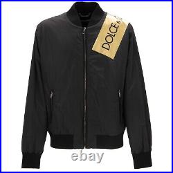 DOLCE & GABBANA DG Gold Logo Padded Zip Bomber Jacket Black IT 56 2XL 13729