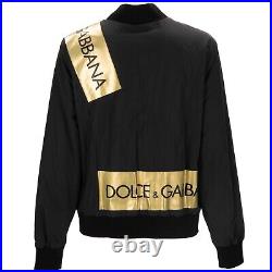 DOLCE & GABBANA DG Gold Logo Padded Zip Bomber Jacket Black IT 56 2XL 13729