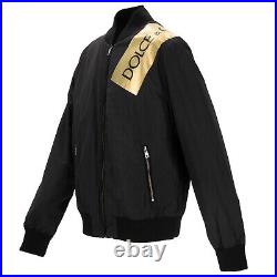 DOLCE & GABBANA DG Gold Logo Padded Zip Bomber Jacket Black IT 56 2XL 13729