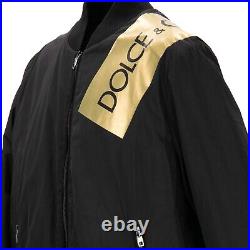 DOLCE & GABBANA DG Gold Logo Padded Zip Bomber Jacket Black IT 56 2XL 13729