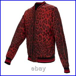 DOLCE & GABBANA Leopard Print Nylon Bomber Jacket with DG Logo Red Black 13445