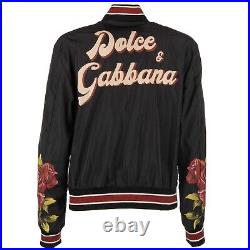 DOLCE & GABBANA Retro Nylon Bomber Jacket CHOOSE ME with Logo Black Red 11253