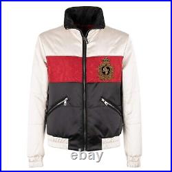DOLCE & GABBANA Stuffed Bomber Jacket with Logo Embroidery White Black Red 11173