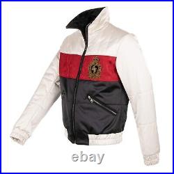 DOLCE & GABBANA Stuffed Bomber Jacket with Logo Embroidery White Black Red 11173