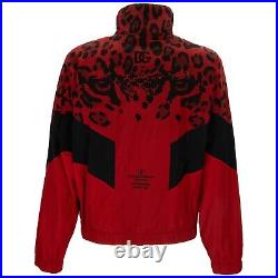 DOLCE & GABBANADG Logo Leopard Nylon Bomber Jacket Sweatshirt Red Black 13446
