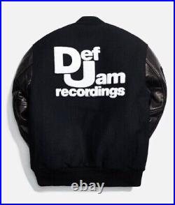 Def Jam Black Wool Bomber Varsity Jacket with Real Leather Sleeves BIG DISCOUNT