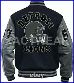 Detroit Lions Eddie Brock Cosplay Venom Mens Casual Woolen Bomber Varsity Jacket