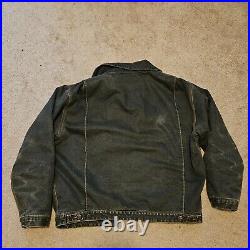 Dickies Detroit Jacket Mens XL Black Distressed Denim Full Zip Workwear Utility