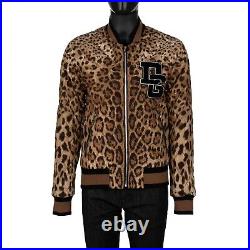 Dolce & Gabbana Leopard Print Quilted Bomber Jacket Dg Logo Braun Black 09026
