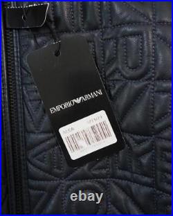 Emporio Armani Logo Sititched Leather Bomber Jacket Medium EU48 RRP £1165 Blue