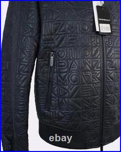 Emporio Armani Logo Sititched Leather Bomber Jacket Medium EU48 RRP £1165 Blue