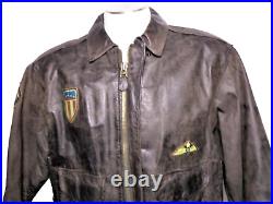 Global Identity Mens Brown Leather Decorated Bomber Flight Jacket-Air Force Sz L