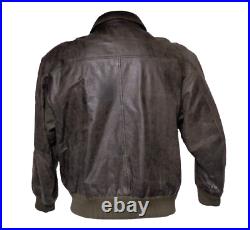 Global Identity Mens Brown Leather Decorated Bomber Flight Jacket-Air Force Sz L