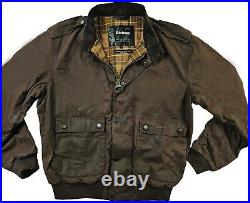 HOT Men's BARBOUR @ A955 WAXED Cotton BOMBER MA1 PLAID LINED DARK BROWN Jacket L