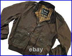 HOT Men's BARBOUR @ A955 WAXED Cotton BOMBER MA1 PLAID LINED DARK BROWN Jacket L