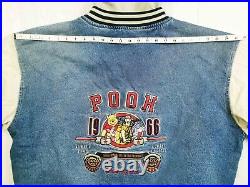 HOT VTG 90's Men's DISNEY POOH EMBROIDERED VARSITY HOODED BOMBER JACKET Jeans XL