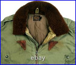 HOT VTG Men's POLO RALPH LAUREN B-15 MILITARY FUR Collar OLIVE BOMBER Jacket XL