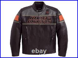 Harley Davidson Men's Biker Blocked B&S Black Leather Jacket Motorcycle Jacket