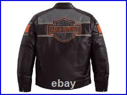 Harley Davidson Men's Biker Blocked B&S Black Leather Jacket Motorcycle Jacket
