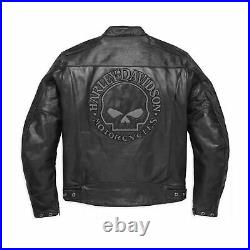 Harley Davidson Men's Blouson CUIR Skull Reflective Jacket Biker Leather Jacket