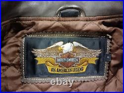 Harley Davidson Vintage Brown Leather V-Twin Power Logo Bomber Jacket Size Small