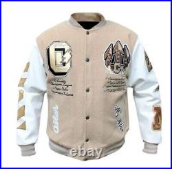 Letterman Bomber Classic Varsity High Quality Pure Wool AC Off White Mens Jacket