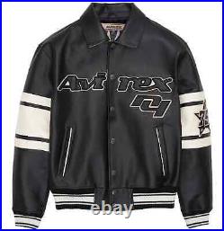 Men's Avirex BLACK BROOKLYN Real Bomber American Flight Jacket Leather Jacket