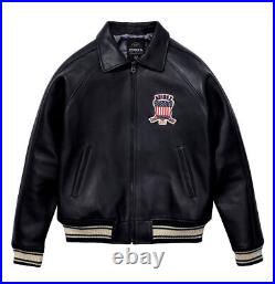 Men's Avirex Black Jacket Real Bomber American Top Flight Jacket Leather Jacket