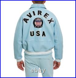 Men's Avirex Genuine Cowhide Leather Jacket American Flight Real Bomber Jacket