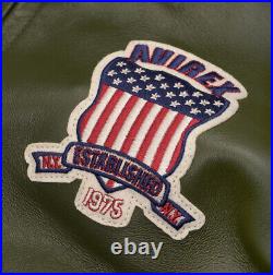 Men's Avirex Green Real Bomber American Flight Jacket Leather Jacket