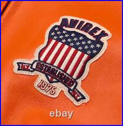 Men's Avirex Orange Real Bomber American Flight Jacket Leather Jacket