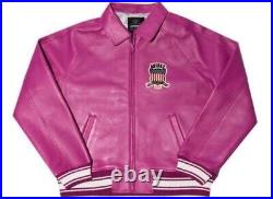 Men's Avirex Pink Real Bomber American Flight Jacket Bomber Leather Jacket