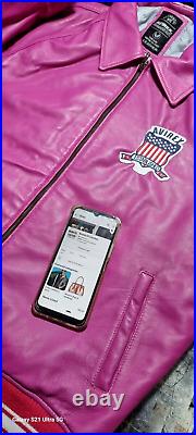 Men's Avirex Pink Real Bomber American Flight Jacket Bomber Leather Jacket